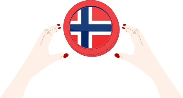 Mão Feminina Segurando Uma Bandeira Com Islândia —  Vetores de Stock