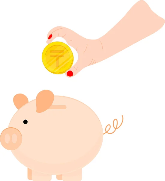 Schweinchen Mit Münzen Und Münzen — Stockvektor