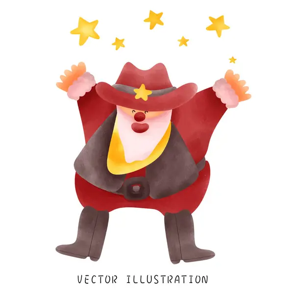 Western Christmas Character Fun Illustration — Stock Vector