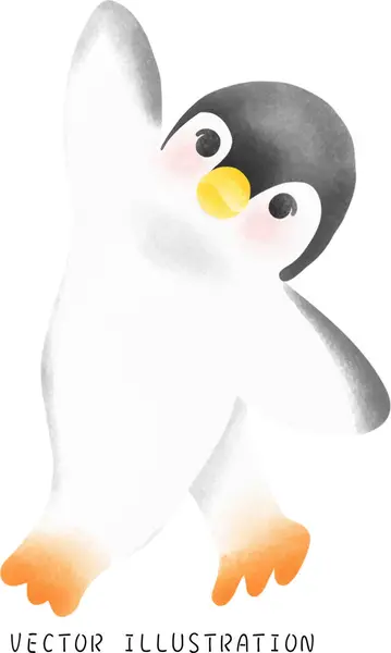 Spinning Penguins Winter Wonderland Charming Hand Drawn Watercolor Art — Stock Vector