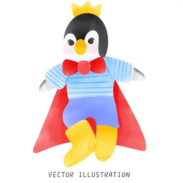 Cute Penguin Watercolor Style Jumping Spinning — Stock Vector