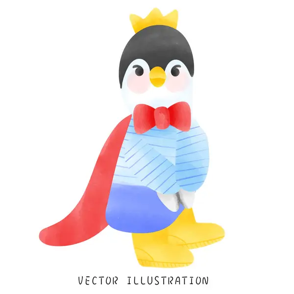 Roztomilý Tučňák Akvarelu Styl Skákání Točení — Stockový vektor