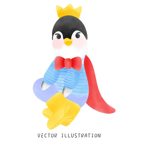 Pinguino Carino Stile Acquerello Salto Filatura — Vettoriale Stock
