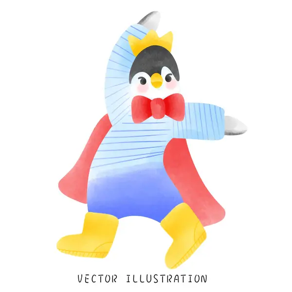 Pinguino Carino Stile Acquerello Salto Filatura — Vettoriale Stock
