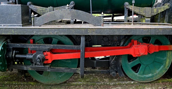 Velho Ferrugem Locomotiva Vapor Running Gear Close View — Fotografia de Stock