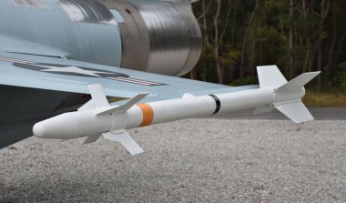 Valparaiso, FL, USA - November 13, 2024: An Air Force AIM-9 Sidewinder missile on a jet fighter. The Sidewinder is an air-to-air missile designed for dog-fighting. clipart