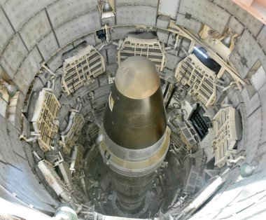 Tucson, AZ - February 14, 2025: A U.S. Air Force LGM-25C Titan II nuclear intercontinental ballistic missile (ICBM) in its underground silo.  clipart