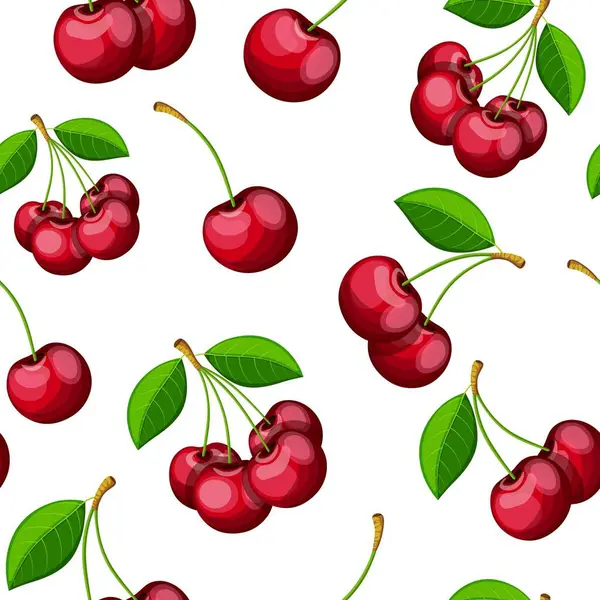 Seamless Pattern Beautiful Cherries Cartoon Style Vector Illustration Pattern Delicious Royalty Free Stock Illustrations