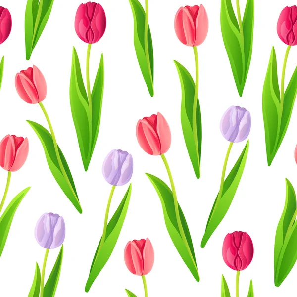 Seamless Pattern Pink Fuchsia Lilac Tulips Isolated White Background Vector Vector Graphics
