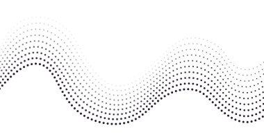 Soyut yarım ton dalgası. Beyaz arka planda izole edilmiş noktalı koyu renk ışık dalgası. Pankart. Poster. Logo. Ses dalgası.