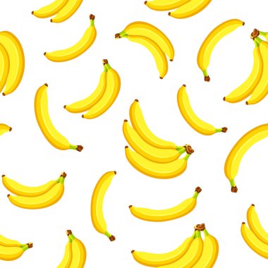 Beyaz arka planda izole edilmiş taze sarı muzlu pürüzsüz desen. Ambalaj kağıdı, tekstil tasarımları için desen. Vektör illüstrasyonu.