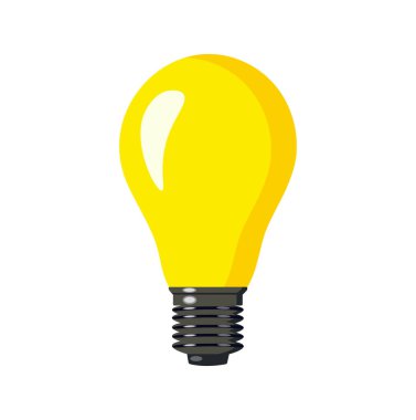 Çizgi film tarzındaki ampul beyaz arkaplanda izole edilmiş. Sarı ampul ikonu. Vektör çizimi. Çizgi film biçimi.