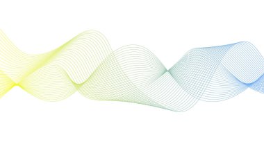 Soyut sarı-mavi doğrusal dalga beyaz bir arkaplanda izole edildi. Dinamik ses dalgası. Harmanlama Aracı ile oluşturulan çizgilerle bir dalga. Tasarım elemanı. Vektör illüstrasyonu EPS 10.