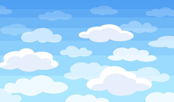 Sky vector illustration in cartoon style. White clouds isolated on a blue background.