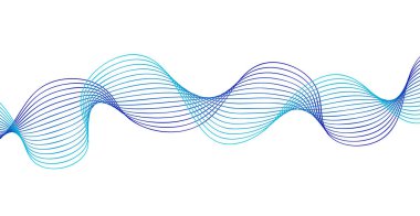 Soyut mavi dalga çizgileri beyaz arkaplanda izole edilmiş. Dinamik ses dalgası. Tasarım elemanı. Harmanlama Aracı ile oluşturulan çizgilerle bir dalga. Tasarım elemanı. Vektör çizimi. Çizgi film biçimi.
