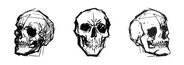 Sketch Anatomik Kafatası Vektör Kümesi. İskelet Dövme Tasarımı.
