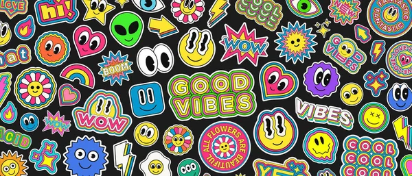 Stickers Cool Groovy Fond Tendance Pop Art Patches Texture Y2K — Image vectorielle