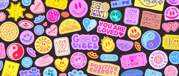 Stickers Cool Groovy Fond Collage Patchs Y2K Pop Art Illustration — Image vectorielle