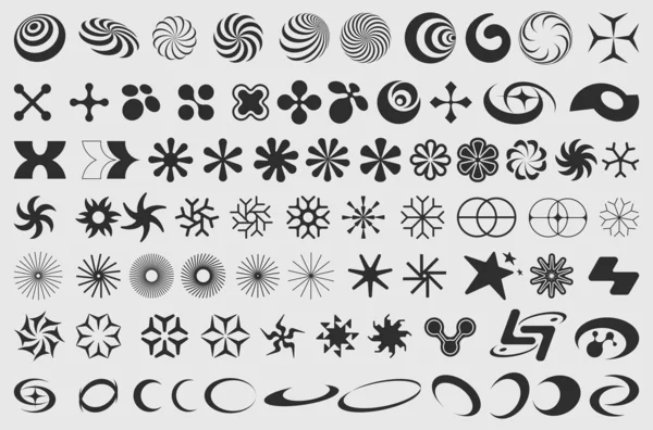 Cool Set Y2K Formas Diseño Vectorial Colección Signos Geométricos Modernos — Vector de stock