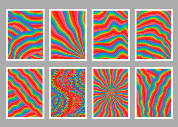 Set Von Cool Abtract Rainbow Groovy Hintergründe Psychedelische Kunstposter — Stockvektor