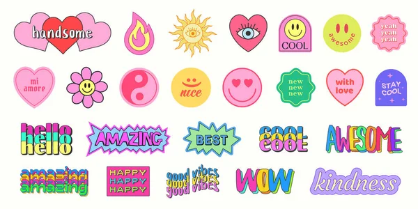 stock vector Set of Cool Y2K Smile Stickers Vector Design. Trendy Pop Art Patches.