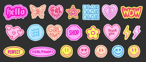 Collection Cool Cute Hand Drawn Stickers Vector Design Trendy Girly — Stock Vector