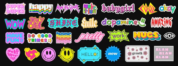 Set Cool Trendy Stickers Phrases Cute Patches Collection Vector Design — Stock Vector