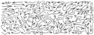 El çizimi ok vektör karalama simgeleri ayarlandı. Çizgi doğrusal İşaretler. Grafik Elementi. 