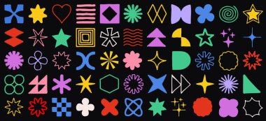 Elle çizilmiş büyük vektör kümesi geometrik şekiller. Soyut, vahşi, minimalist figürler. Cool Sketch Vektör Grafik Elementleri.