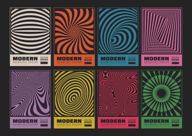 Retro Geometrik posterler seti. İsviçre Tasarım Pankartları. Modern Kapaklar Koleksiyonu. Soyut Geometrik Dokular.