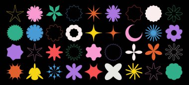 Cool Y2k Geometrik Şekiller. Soyut gaddar Bauhaus figürlerinin toplanması. İsviçre Tasarım Formları. Modern grafik elementleri vektörü belirlendi.