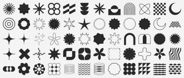 Acımasız Şekiller, Havalı Geometrik Şekiller. Bauhaus Minimalist Grafik Tasarım Elementleri. Moda Y2K Vektör İşaretleri. Basit Yıldız ve Çiçek Temel Şekilleri.