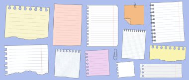 Kağıt Notlar Vektör Tasarımı. Not Defteri Şablonu. Yapışkan Boşluk.