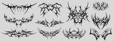 Siber Sigilizm Dövme Şekilleri Vektör Tasarımı. Neo Kabilesi Kalıpları Koleksiyonu.