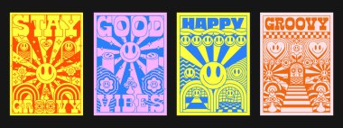 Harika posterler seti. Y2k Soyut Desen Vektör Tasarımı Koleksiyonu. Pop Art Illustration.