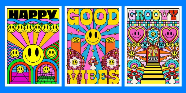 Harika posterler seti. Y2k Soyut Desen Vektör Tasarımı Koleksiyonu. Pop Art Illustration.