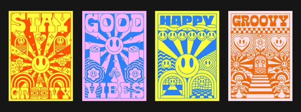 Harika posterler seti. Y2k Soyut Desen Vektör Tasarımı Koleksiyonu. Pop Art Illustration.