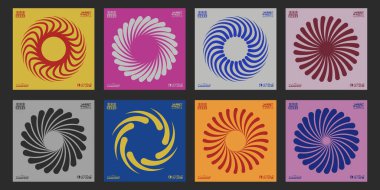 Cool Soyut Y2k Çember Döndürme Şekilleri Vektör Tasarımı. Optik İllüzyon Sanat Kapakları. İsviçre Tasarımı Geometrik Grafik Elementleri.
