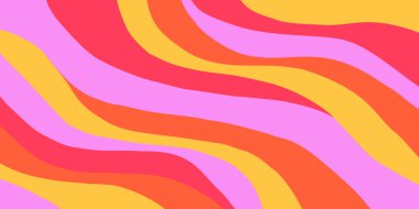 Cool Groovy Psychedelic Doku. Y2k Soyut Geometrik Desen Vektör Tasarımı Çizimi. Retro Şirin Seyahat Arkaplanı.