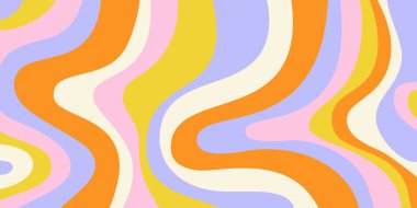 Cool Groovy Psychedelic Doku. Y2k Soyut Geometrik Desen Vektör Tasarımı Çizimi. Retro Şirin Seyahat Arkaplanı.