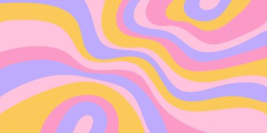 Cool Groovy Psychedelic Doku. Y2k Soyut Geometrik Desen Vektör Tasarımı Çizimi. Retro Şirin Seyahat Arkaplanı.