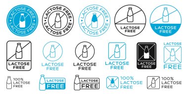 Laktoz Bedava Logo Rozetleri Vektör Tasarımı. Laktozsuz Etiket Simgesi İmzalaması.