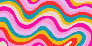 Cool Y2k Soyut Dalgalı Doku Vektörü Tasarım Sanatı. Şahane Psikedelik Gökkuşağı Şablonu. Trippy Pop Sanat İllüstrasyonu.