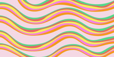 Gökkuşağı Dalgalı Soyut Arka Taraf. Havalı Renkli Oyuncu dokusu. Şahane Psikedelik Çizgiler. Y2k Komik Vektör dokusu. Pop Art Retro Bg.