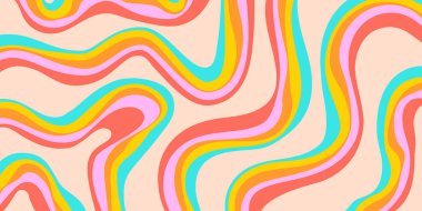 Gökkuşağı Dalgalı Soyut Arka Taraf. Havalı Renkli Oyuncu dokusu. Şahane Psikedelik Çizgiler. Y2k Komik Vektör dokusu. Pop Art Retro Bg.