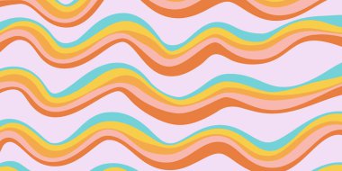 Gökkuşağı Dalgalı Soyut Arka Taraf. Havalı Renkli Oyuncu dokusu. Şahane Psikedelik Çizgiler. Y2k Komik Vektör dokusu. Pop Art Retro Bg.