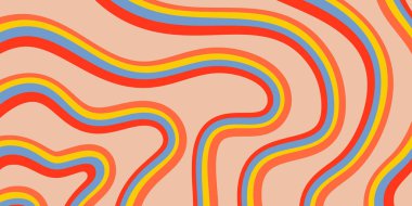 Gökkuşağı Dalgalı Soyut Arka Taraf. Havalı Renkli Oyuncu dokusu. Şahane Psikedelik Çizgiler. Y2k Komik Vektör dokusu. Pop Art Retro Bg.