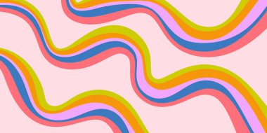 Gökkuşağı Dalgalı Soyut Arka Taraf. Havalı Renkli Oyuncu dokusu. Şahane Psikedelik Çizgiler. Y2k Komik Vektör dokusu. Pop Art Retro Bg.