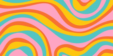 Gökkuşağı Dalgalı Soyut Arka Taraf. Havalı Renkli Oyuncu dokusu. Şahane Psikedelik Çizgiler. Y2k Komik Vektör dokusu. Pop Art Retro Bg.