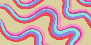 Gökkuşağı Dalgalı Soyut Arka Taraf. Havalı Renkli Oyuncu dokusu. Şahane Psikedelik Çizgiler. Y2k Komik Vektör dokusu. Pop Art Retro Bg.